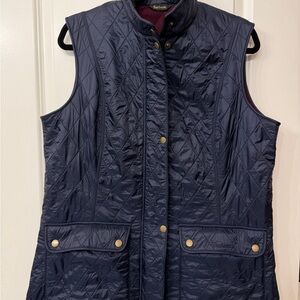 Barbour Navy Quilted Sleeveless Vest with Brass Snaps